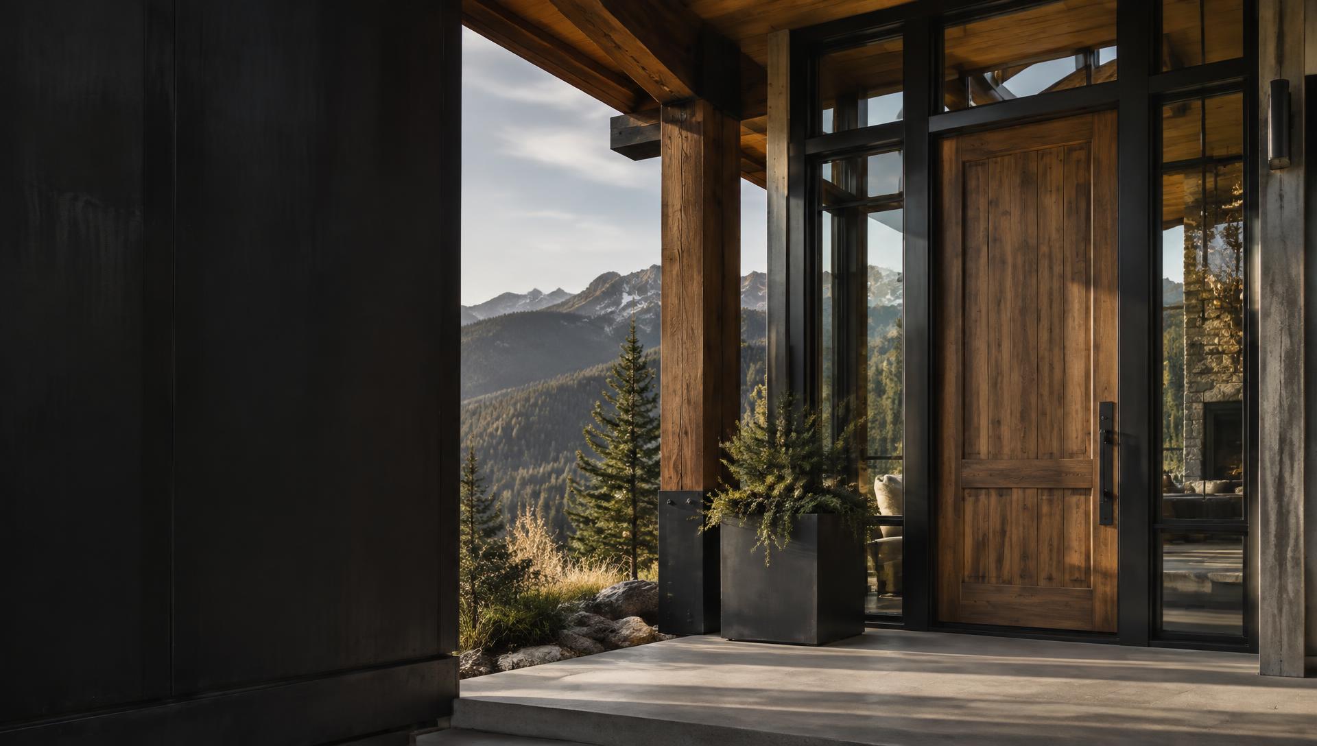 Crafted entry door on a timber home